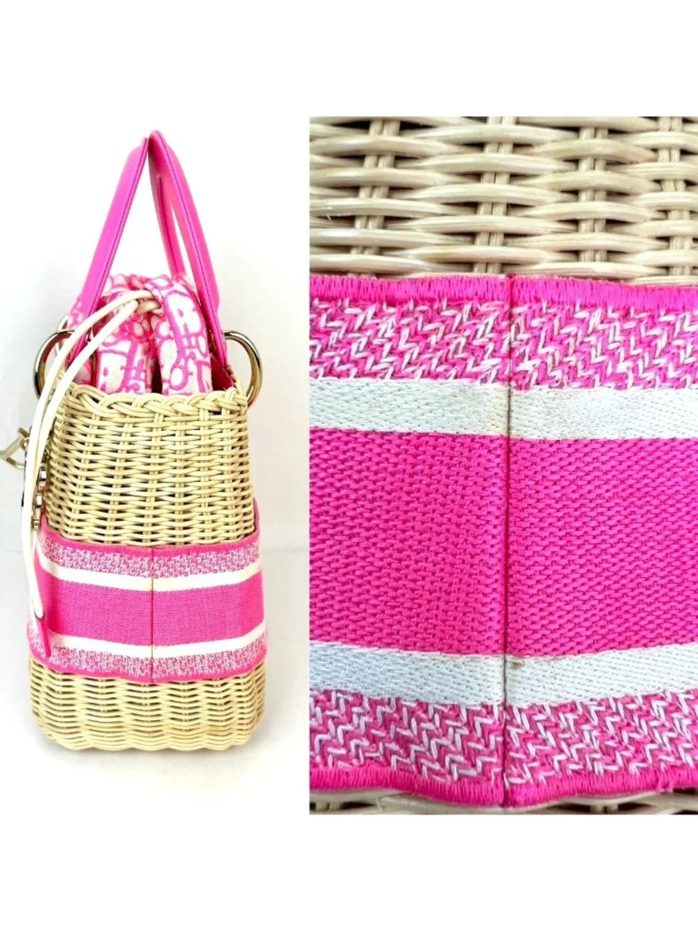 Christian Wicker Oblique Fluorescent Pink Medium Lady Bag